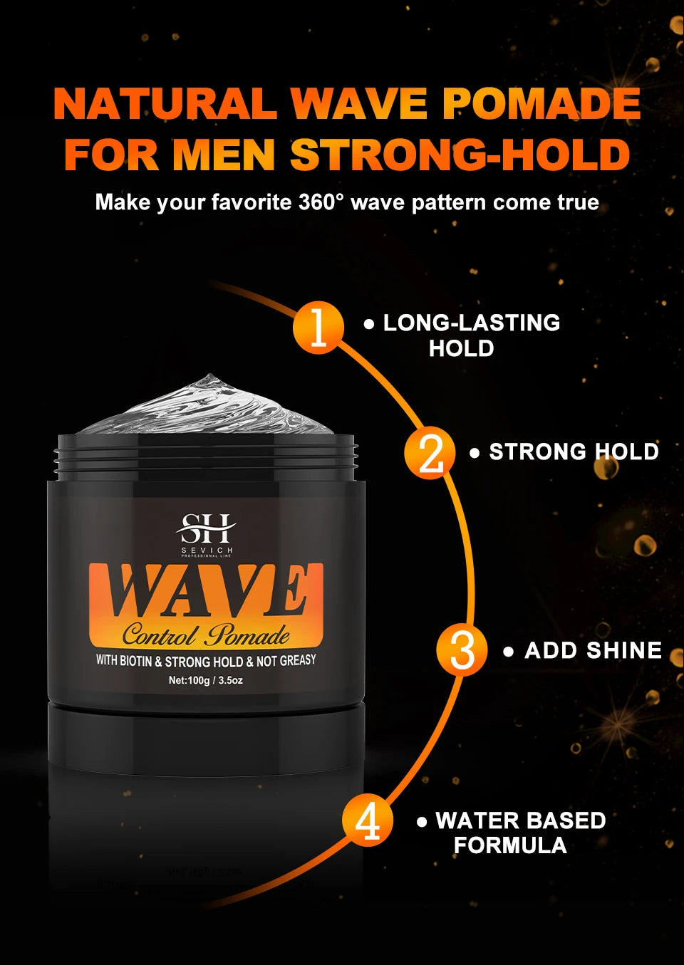 Deep Wave Control Pomade Shampoo Kit Biotin Prevent Hair Loss Edge Control Gel Sport Strong Hold Wave Hair Gel For African Men