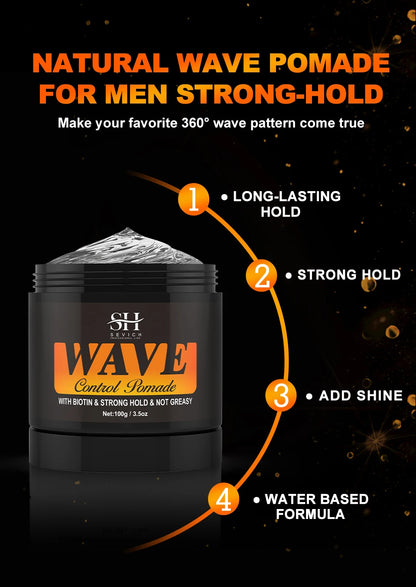Deep Wave Control Pomade Shampoo Kit Biotin Prevent Hair Loss Edge Control Gel Sport Strong Hold Wave Hair Gel For African Men