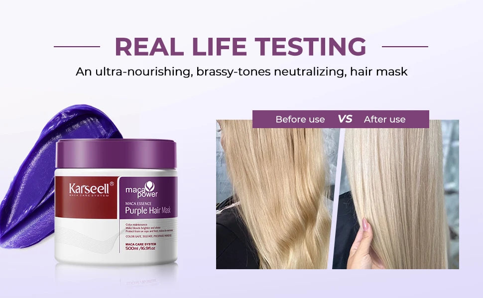 Karseell Purple Hair Mask 16.90 fl.oz 500ml Professional Neutralizes Brass Yellow Tones For Blonde Silver Gray Highlighted Hair