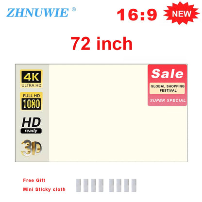 Projector Screen 16:9 High Brightness Reflective Foldable White Grid Anti Light Curtain 100 120 133 150 Inch HD for Home Outdoor