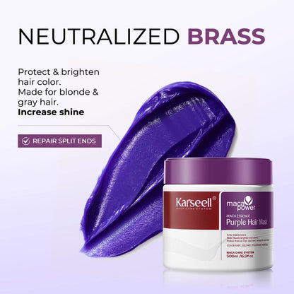 Karseell Purple Hair Mask 16.90 fl.oz 500ml Professional Neutralizes Brass Yellow Tones For Blonde Silver Gray Highlighted Hair