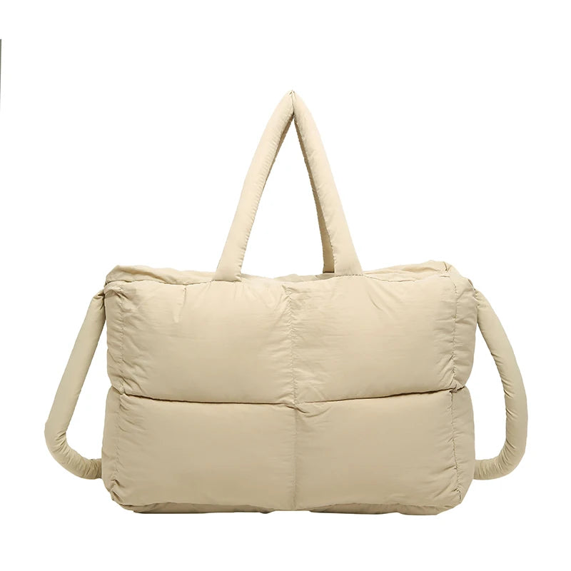 Puffer Tote Bag for Women Lightweight Down Cotton Padded Crossbody Bag Large Capacity Handbag Puffy Purse for Shopping Travel ﻿