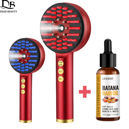 EMS Massage Comb And 50ml Batana Hair Growth Oil Nano Spray Scalp Liquid Applicator LED Therapy Vibration Head Massager Brush