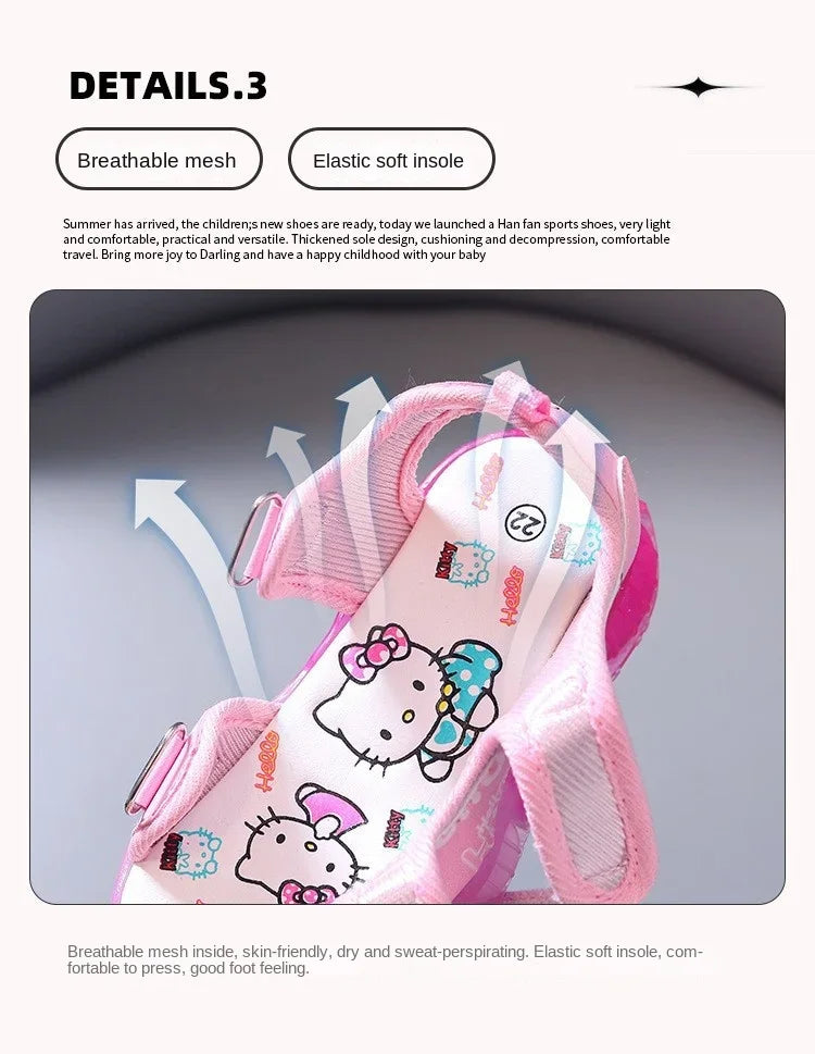 2024 Summer New Baby Girls Led Light Sandals Cute Hello Kitty Children's Casual Shoes Anti-slip Kids Beach Shoes Outdoor Shoes