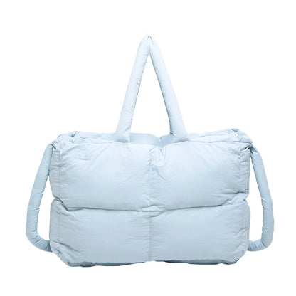 Puffer Tote Bag for Women Lightweight Down Cotton Padded Crossbody Bag Large Capacity Handbag Puffy Purse for Shopping Travel ﻿