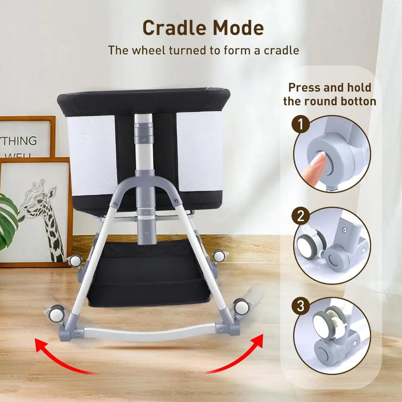 4 in 1 Bedside Bassinet for Baby, Portable Baby Bassinet with Wheels, Baby Crib with Changing Station, Mattress Included and Sto
