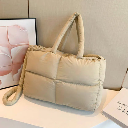 Puffer Tote Bag for Women Lightweight Down Cotton Padded Crossbody Bag Large Capacity Handbag Puffy Purse for Shopping Travel ﻿