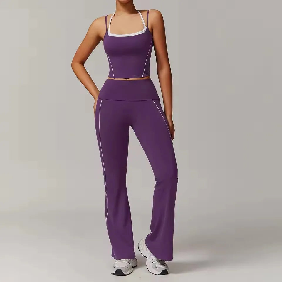 Gym Leggings 2 Pieces Yoga Set Sportswear Women Gym Clothes Yoga Suits For Women Fitness Vest Crop Top Tracksuits Sports Bra