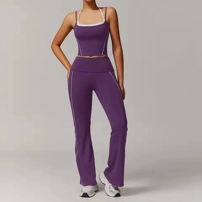 Gym Leggings 2 Pieces Yoga Set Sportswear Women Gym Clothes Yoga Suits For Women Fitness Vest Crop Top Tracksuits Sports Bra