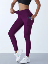 New High Waist Women's Leggings Stretch Yoga Pants Tights With Pockets Push Up Fitness Running Sportswear Solid Color Pants