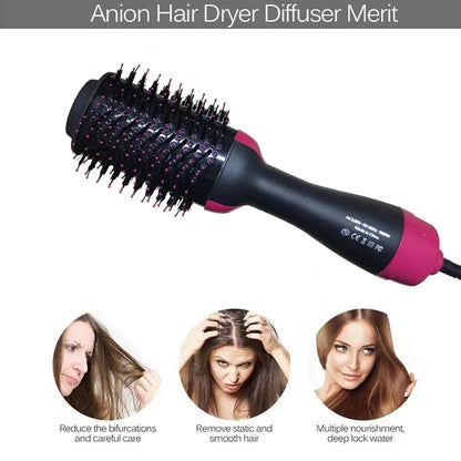 2025 New 3-in-1 Hot Air Comb Fluffy Comb Without Damaging Hair Dry And Wet Roll Straight Dual-Use Negative Ion Styling Comb