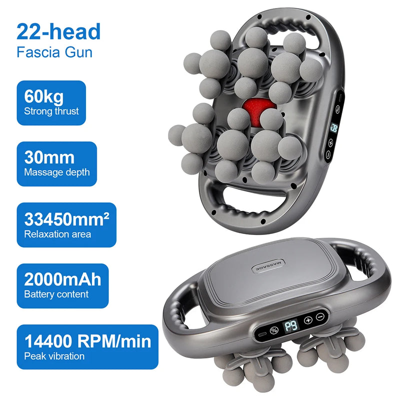 22-Head Fascia Gun High-Frequency Vibration Body Massage Gun Back and Waist Massager Massager Neck Shoulder Massager masajeador