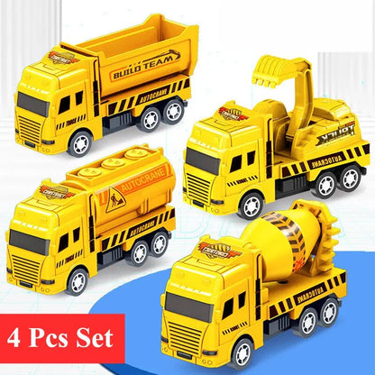 4 Pcs Small Construction Vehicles, Pull Back & Go Friction Powered STEM Toys for Toddlers, Travel Car Toys Age 3-5 Birthday Gift