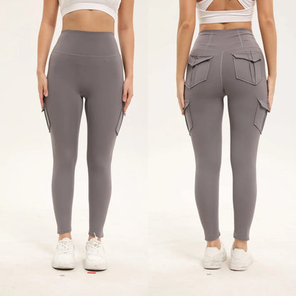 Women's Solid Color Gym Leggings High Waisted Fitness Yoga Pants Practical Pocket Stretch Outdoors Sports Cargo Styles Pants