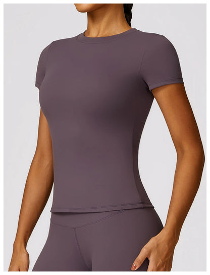 HGC Women's Sports T Shirt Summer Short Sleeve Running  Round Neck Breathable Stretchy GYM Yoga Slim Fitness Active Top Tee
