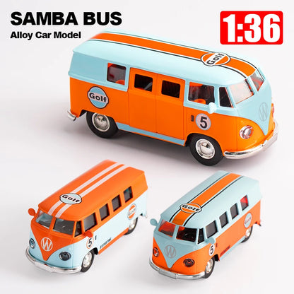 1:36  Bus Transporter Van Gulf Blue Alloy Diecast Model for Volkswagen T1 Samba Toy