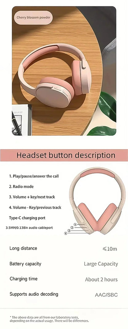 NEW Fashion Wireless Bluetooth Headphones Over Ear HIFI Stereo Headsets True Sports With Earphones TF/AUX Music Player with Mic