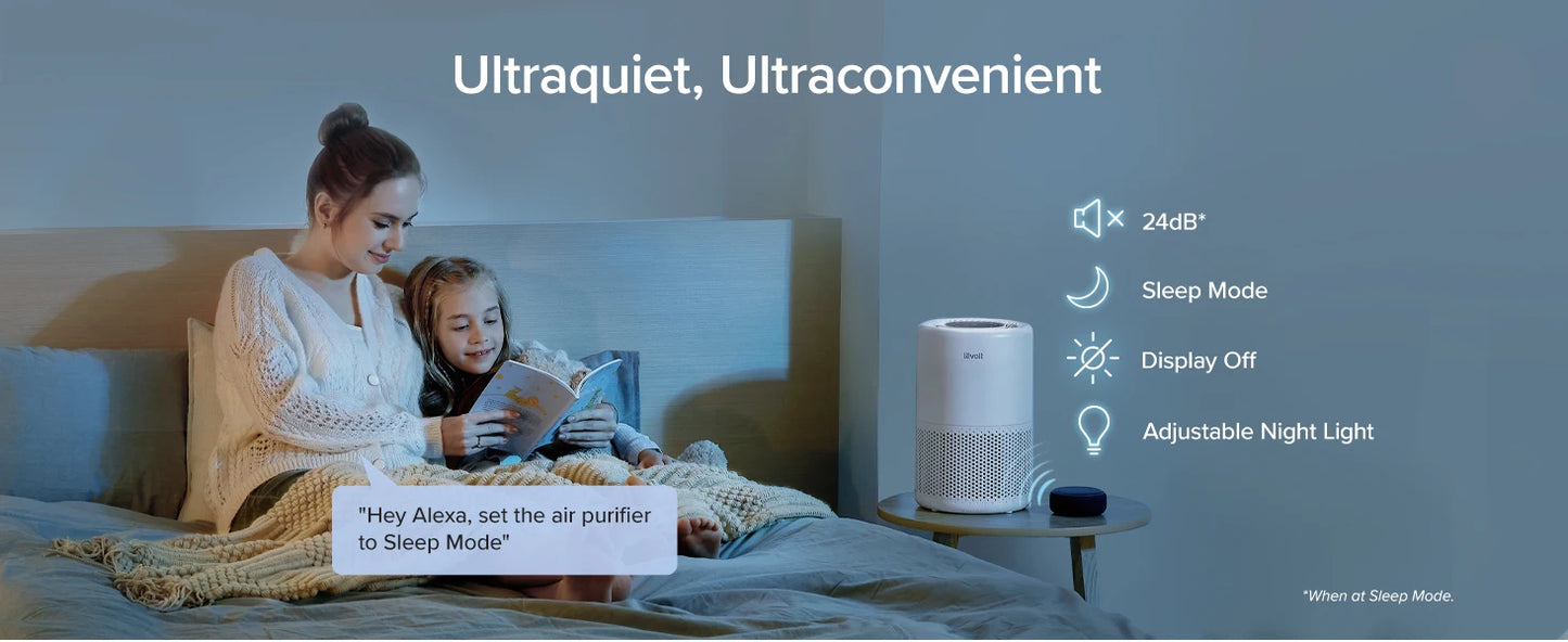 Home Bedroom Air Purifier, Smart WiFi Alexa Control, Coverage up to 916 Square Feet, 3-in-1 Filter, 24dB Quiet Bedroom