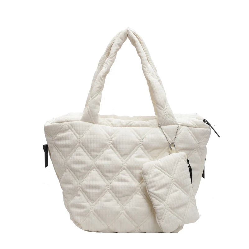 Puffer Tote Bag for Women Lightweight Down Cotton Padded Crossbody Bag Large Capacity Handbag Puffy Purse for Shopping Travel ﻿