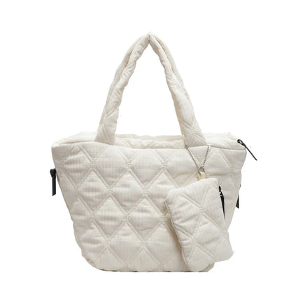 Puffer Tote Bag for Women Lightweight Down Cotton Padded Crossbody Bag Large Capacity Handbag Puffy Purse for Shopping Travel ﻿