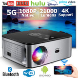 Projecteur LED Full HD, 21000Lumens, Android, 4K, 1080P, Home Cinéma, Auto Keystone, WiFi 5G, Portable, Extérieur