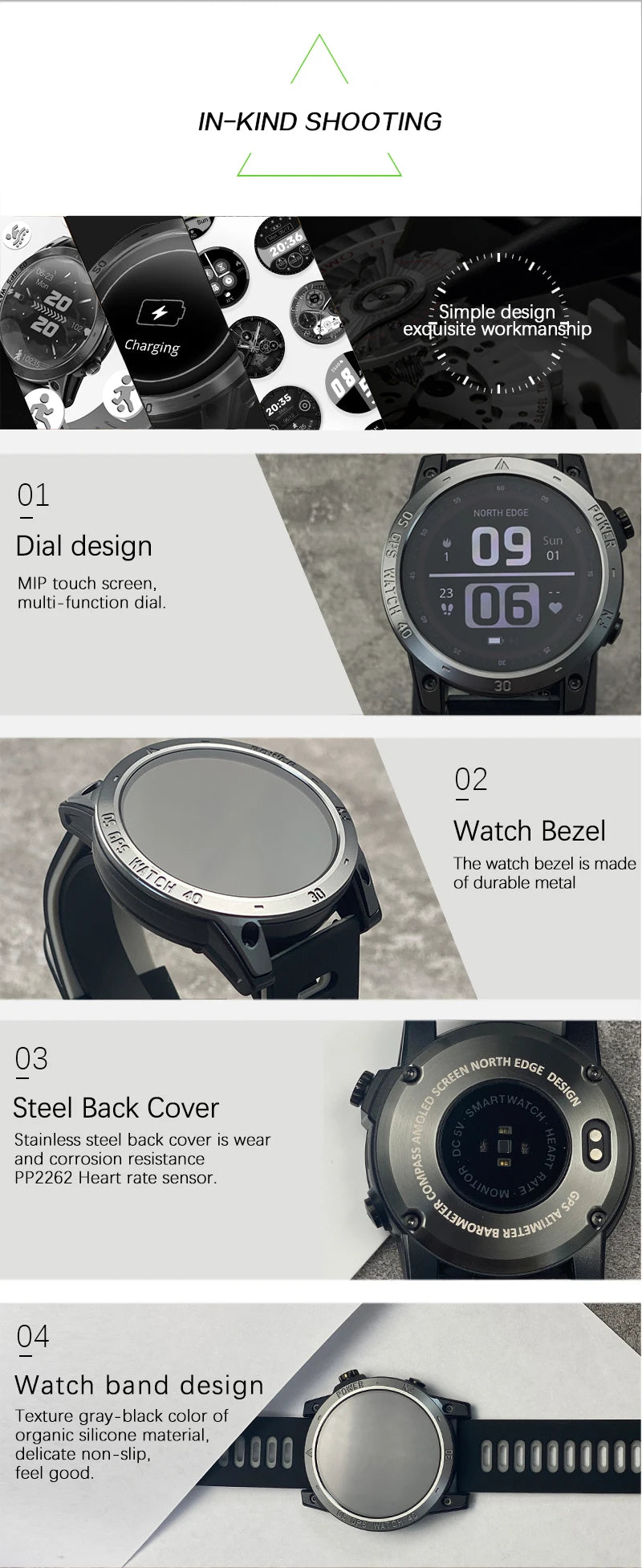NORTH EDGE 2025 New GPS Watches Men Sport Smart Watch HD AMOLED Display 50M ATM Altimeter Barometer Compass Smartwatch for Men