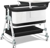 4 in 1 Bedside Bassinet for Baby, Portable Baby Bassinet with Wheels, Baby Crib with Changing Station, Mattress Included and Sto
