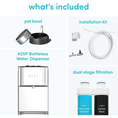 Self Cleaning Bottleless Water Cooler Water Dispenser with Pet Bowl- 2 Temperature Settings - Hot & Cold, Durable Stainle