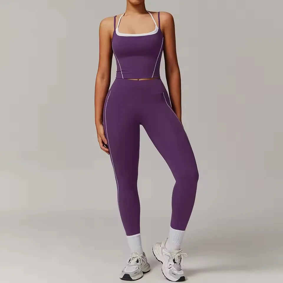 Gym Leggings 2 Pieces Yoga Set Sportswear Women Gym Clothes Yoga Suits For Women Fitness Vest Crop Top Tracksuits Sports Bra