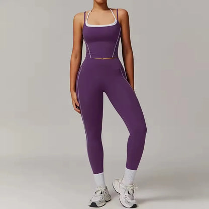 Gym Leggings 2 Pieces Yoga Set Sportswear Women Gym Clothes Yoga Suits For Women Fitness Vest Crop Top Tracksuits Sports Bra