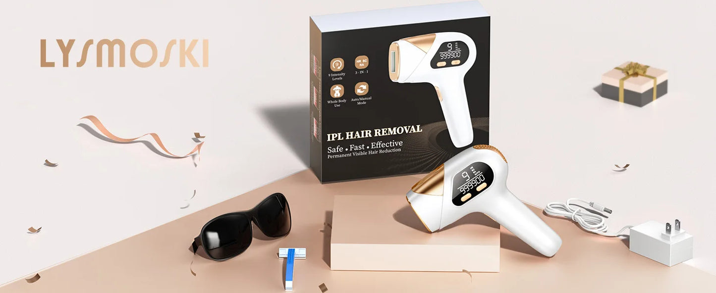 Permanent Laser Hair Removal Device Results in 4 Weeks Painless IPL Epilator 9 Levels 999900 Flashes Home Whole Body Treatment