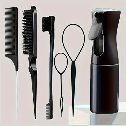 6pcs Hair Brush Set Spray Bottle Hair Braiding Loop Rat Tail Comb Teasing Hair Brsuh Edge Hair Brush Curly Hair Accessories