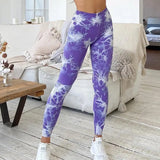 Hip Lifting Seamless Fitness Gym Leggings Tie-Dye Yoga Pants Women's Exercise Tights Tummy Control High Waist Workout Pants
