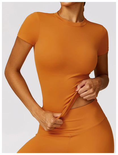 HGC Women's Sports T Shirt Summer Short Sleeve Running  Round Neck Breathable Stretchy GYM Yoga Slim Fitness Active Top Tee