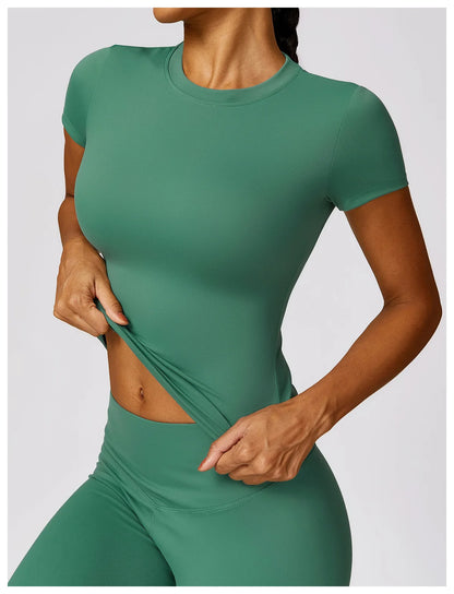 HGC Women's Sports T Shirt Summer Short Sleeve Running  Round Neck Breathable Stretchy GYM Yoga Slim Fitness Active Top Tee