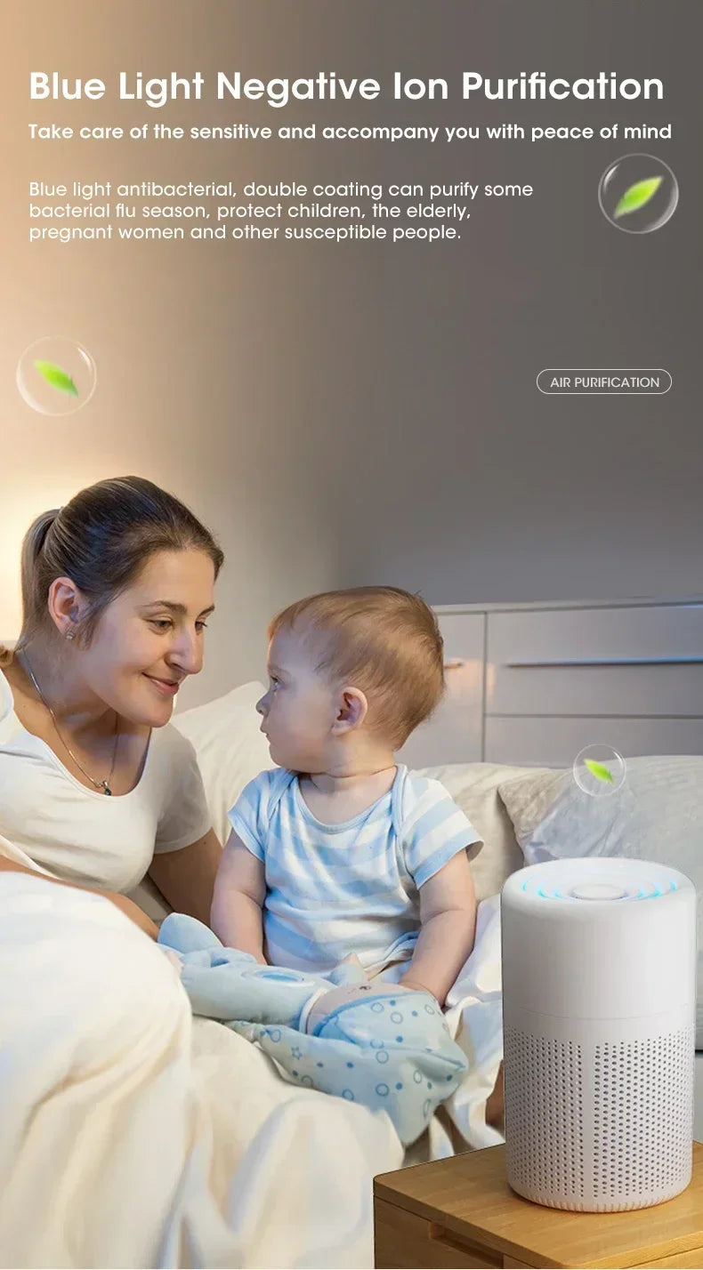 Air Purifier Smoke Odor Negative Ion Generator Household HEPA Air Purifier Efficient Purifying Air Formaldehyde for Car and Room