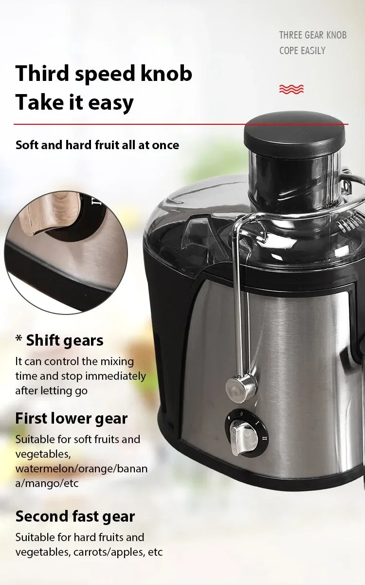 400W Juice Extractor, 22000RPM Motor with 3" Wide Chute for Whole Fruits/Vegetables, 2-Speed Juicer, Easy-Clean Design