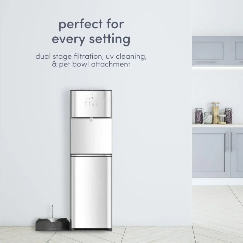 Self Cleaning Bottleless Water Cooler Water Dispenser with Pet Bowl- 2 Temperature Settings - Hot & Cold, Durable Stainle