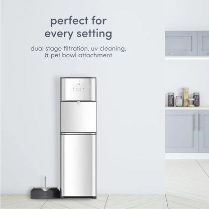Self Cleaning Bottleless Water Cooler Water Dispenser with Pet Bowl- 2 Temperature Settings - Hot & Cold, Durable Stainle