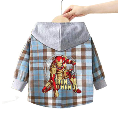 Spring Children Boys Spiderman Plaid Shirts Cartoon Casual Toddler Kid Boy Mickey Hooded Shirts Loose Long Sleeve Baby Boy Top