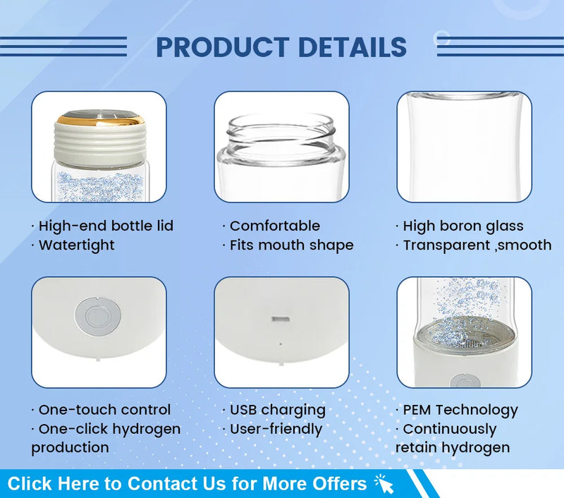 2300ppb Hydrogen Bottle Hydrogen Water Generator Bottle SPE Hydrogen Rich Water Bottle Quick Electrolysis Hydrogen Bottles Water