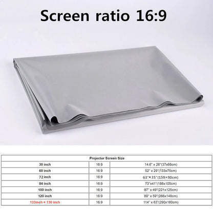 4K 16:9 HD Foldable Projector Screen Movie Projector Screen 60/72/84/92/100/110/120/130/133 in for Home Party Office Classroom
