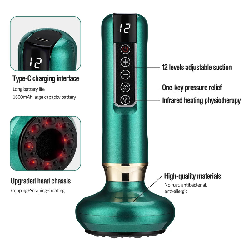6/12 Gear Electric Cupping Massager Vacuum Suction Cup GuaSha Anti Cellulite Beauty Health Scraping Heat Body Slimming Massage