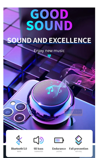 Metal Mini Wireless Bluetooth Speaker Hifi Portable Music Subwoofer Super Bass Stereo Column Mobile Phone Computer Music Player