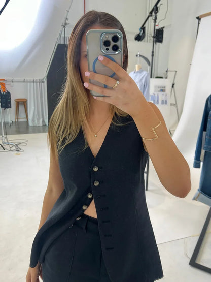 Wolfeel Cotton linen Chic Casual Vest Shorts Set Women's Fashion Commuter Sleeveless Tank Top Loose Shorts Suits Summer New
