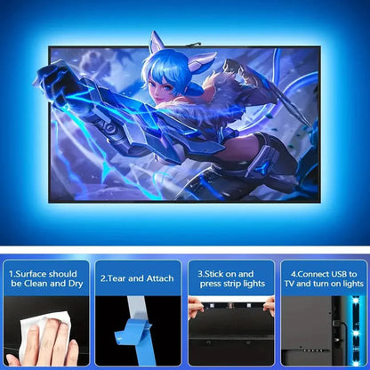 PC/TV Led Backlight RGBIC LED Strip Light with Color Picking Sensor App Control Music Sync Smart RGB Light for Gaming Atmosphere