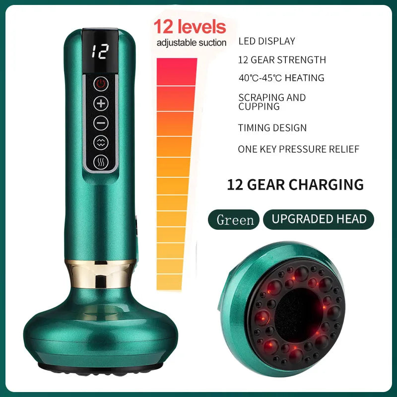 6/12 Gear Electric Cupping Massager Vacuum Suction Cup GuaSha Anti Cellulite Beauty Health Scraping Heat Body Slimming Massage