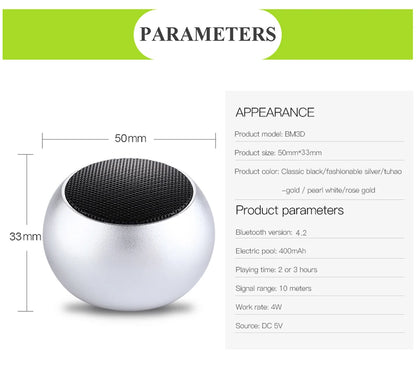Metal Mini Wireless Bluetooth Speaker Hifi Portable Music Subwoofer Super Bass Stereo Column Mobile Phone Computer Music Player
