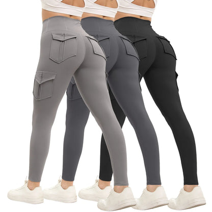Women's Solid Color Gym Leggings High Waisted Fitness Yoga Pants Practical Pocket Stretch Outdoors Sports Cargo Styles Pants