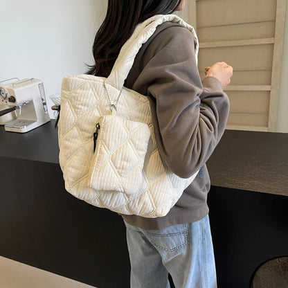 Puffer Tote Bag for Women Lightweight Down Cotton Padded Crossbody Bag Large Capacity Handbag Puffy Purse for Shopping Travel ﻿